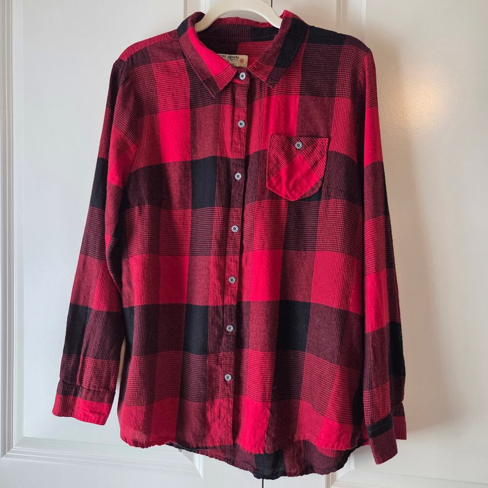 Ruff Hewn Red Black Buffalo Plaid Soft Flannel Long-Sleeve Button Down PXL